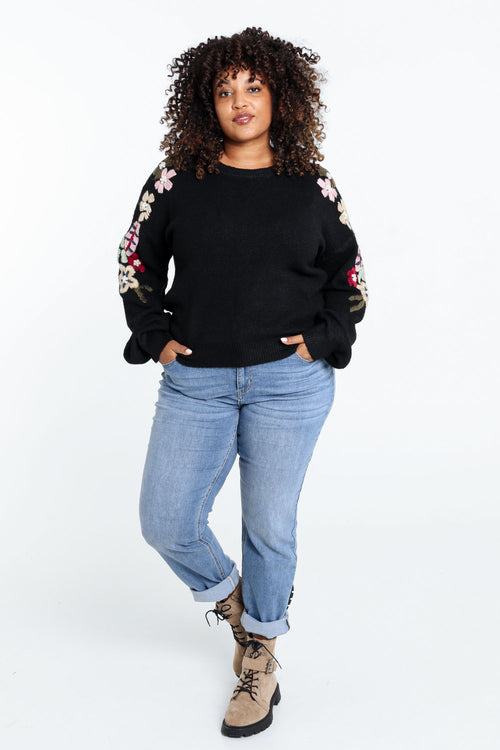 Pull uni avec manches détail broderies-Paprika-9