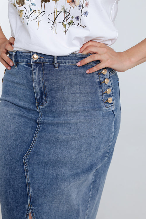Jupe en jeans avec fente et boutons-Paprika-6