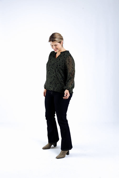 Blouse bicolore imprimé cachemire-Paprika-7