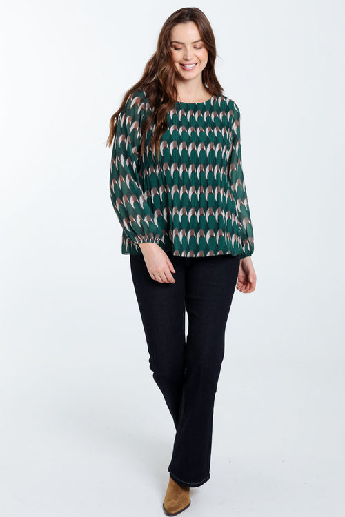 Blouse plissée imprimé graphique-Paprika-7