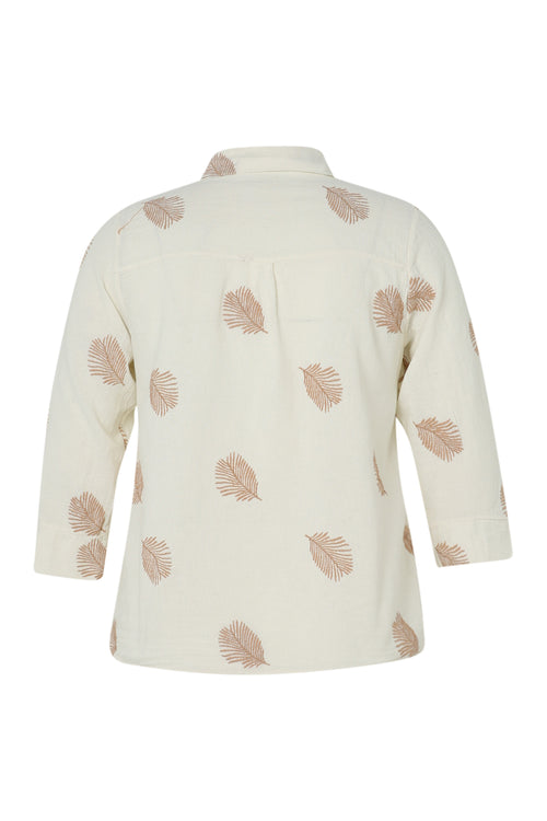 Chemise en coton unie avec feuilles brodées-Paprika-11
