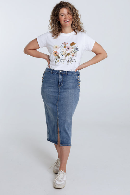 Jupe en jeans avec fente et boutons-Paprika-7