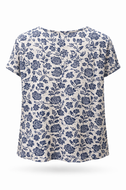 T-shirt en maille dentelle imprimé fleurs-Paprika-2