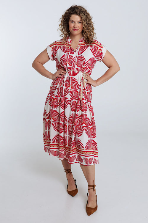Robe longue en viscose imprimé feuillage-Paprika-9
