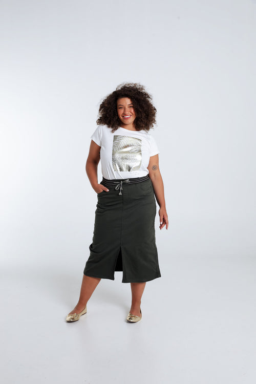 Jupe en coton unie détail lurex-Paprika-9