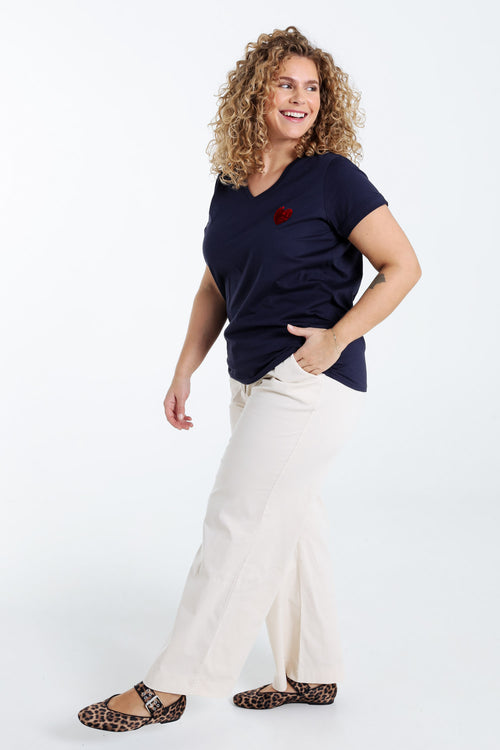 T-shirt en coton uni avec coeur en sequins-Paprika-9