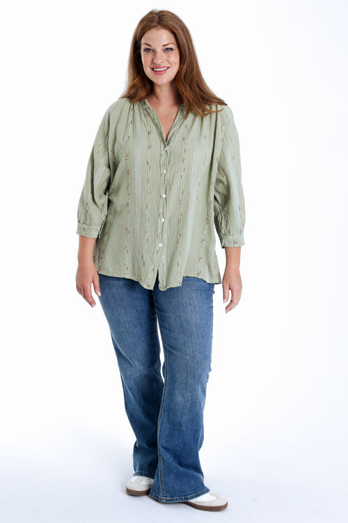 Blouse en coton unie avec détail multicolore-Paprika-8