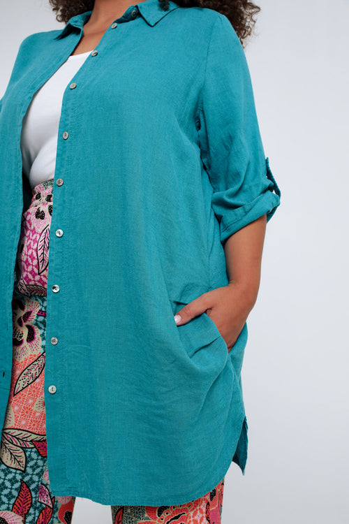 Chemise longue en lin et viscose unie-Paprika-5