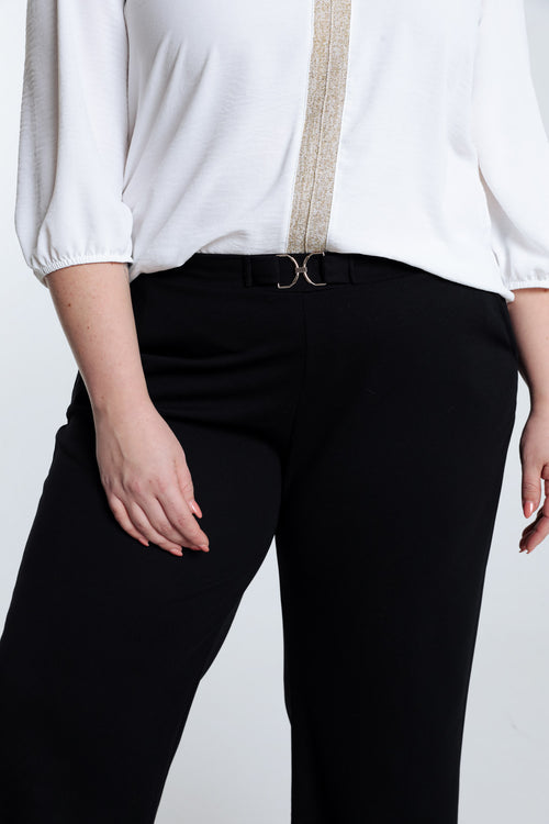 Pantalon large uni avec boucle dorée-Paprika-5