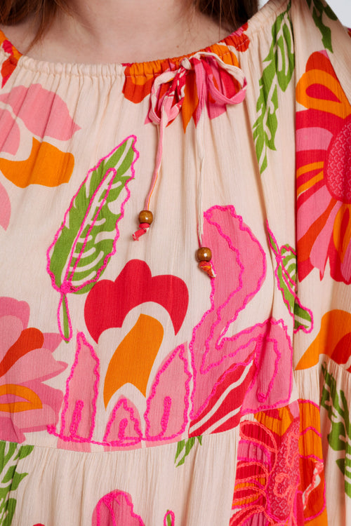 Robe courte en viscose imprimé floral-Paprika-5