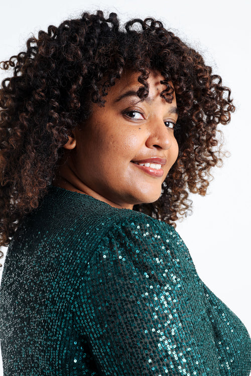 Robe à paillettes col cache-coeur-Paprika-6