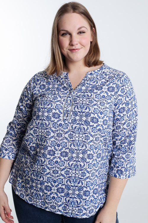 Blouse imprimé bicolore-Paprika-1