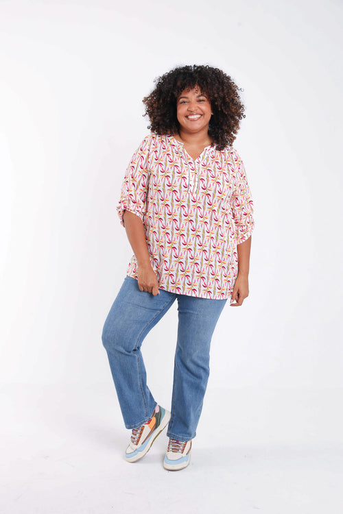 Chemise en coton et viscose imprimé palmiers-Paprika-7