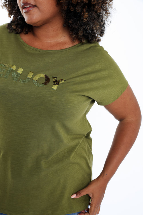 T-shirt en coton uni Enjoy en sequins-Paprika-4