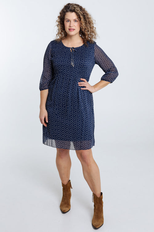 Robe en voile plissé imprimé pois-Paprika-8