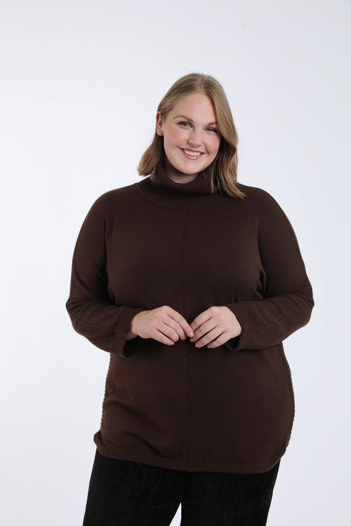 Pull tunique col roulé uni-Paprika-1