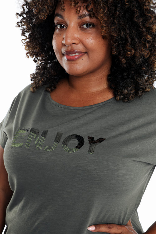 T-shirt en coton uni Enjoy en sequins-Paprika-5