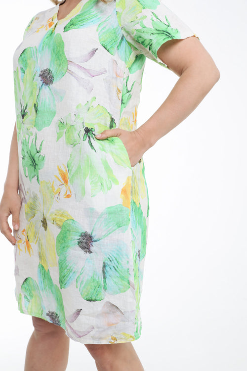 Robe en lin imprimé fleurs-Paprika-4