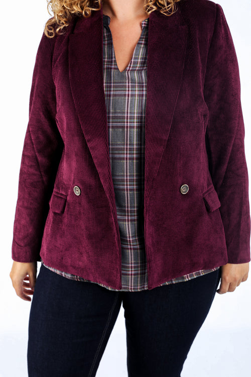 Blazer en velours côtelé uni-Paprika-6