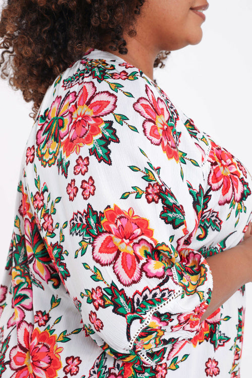 Blouse en viscose imprimé fleuri-Paprika-3