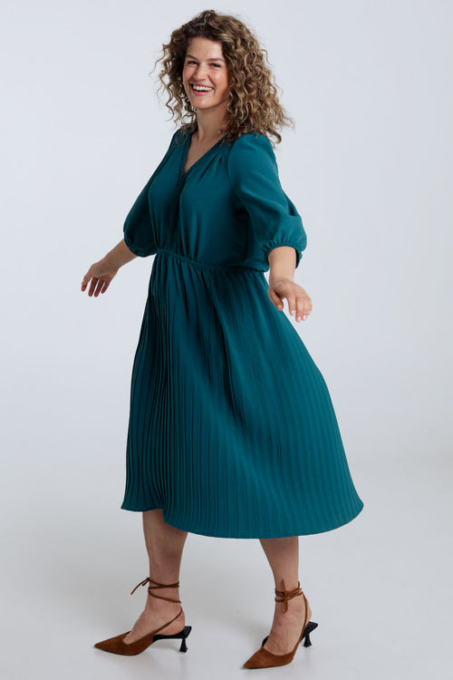 Robe longue unie bas plissé-Paprika-8