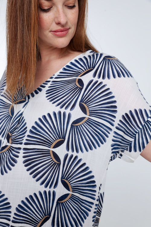 Blouse en viscose imprimé graphique bicolore-Paprika-6
