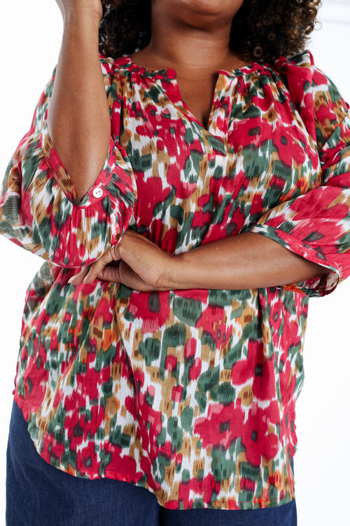 Blouse en coton imprimé floral-Paprika-5