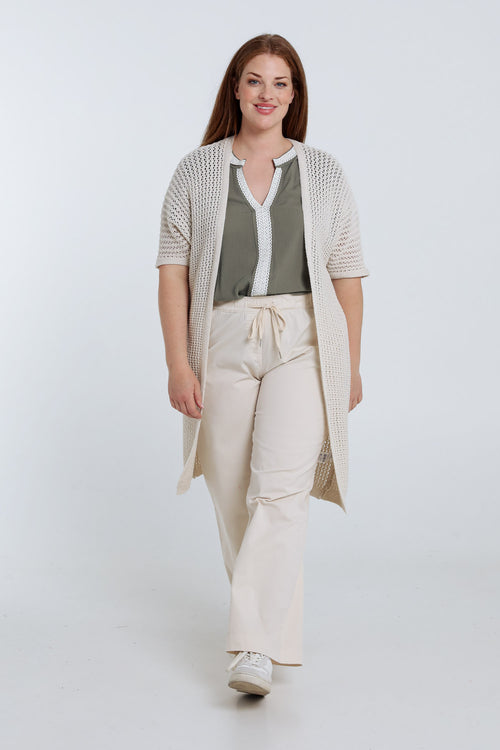 Long gilet en coton ajouré uni-Paprika-7