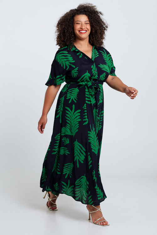 Longue robe en viscose imprimé feuillage-Paprika-9