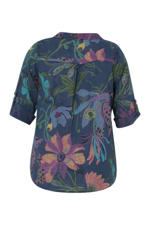 Blouse en gaze de coton imprimé floral-Paprika-11
