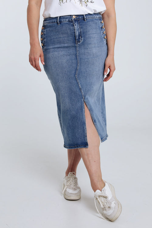Jupe en jeans avec fente et boutons-Paprika-1