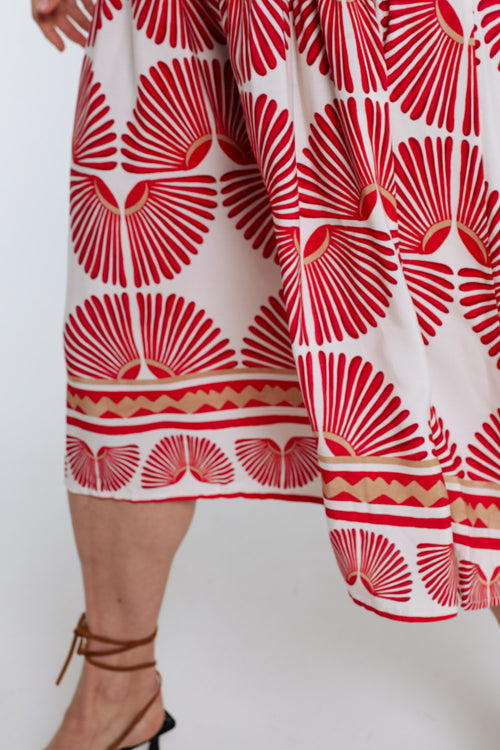 Robe longue en viscose imprimé feuillage-Paprika-5