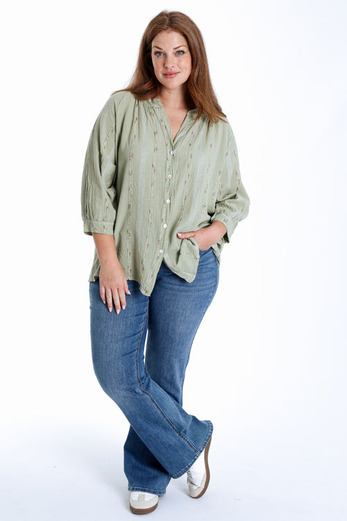 Blouse en coton unie avec détail multicolore-Paprika-9