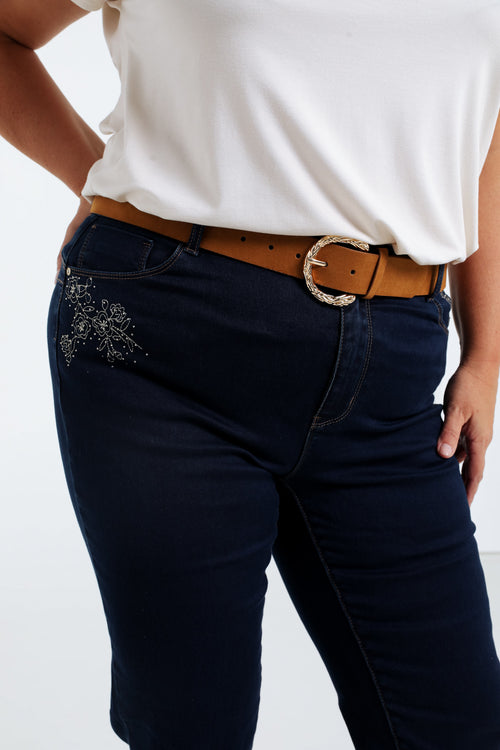 Pantalon flare brodé en coton-Paprika-6