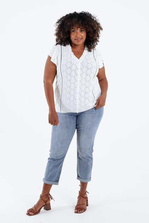 T-shirt en dentelle uni avec volants-Paprika-7