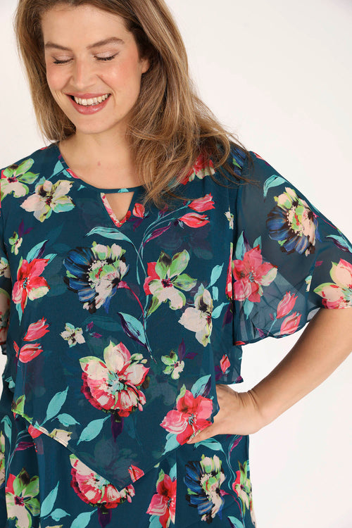 EXCLU SHEEGO - Blouse en viscose imprimé floral-Paprika-4