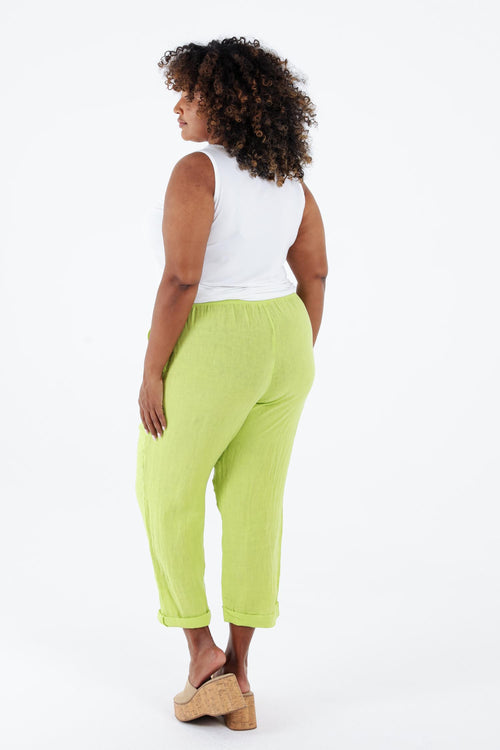 Pantalon 7/8 en lin uni-Paprika-2
