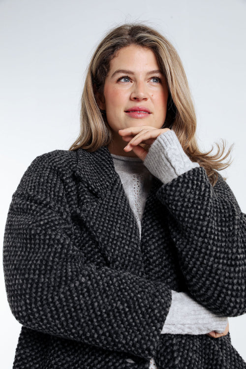 Manteau uni en tissu moucheté avec laine-Paprika-4