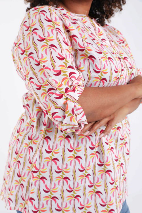 Chemise en coton et viscose imprimé palmiers-Paprika-6