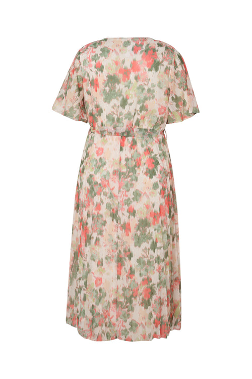 Robe en voile imprimé floral avec lurex-Paprika-11