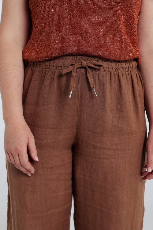 Pantalon en lin uni-Paprika-3