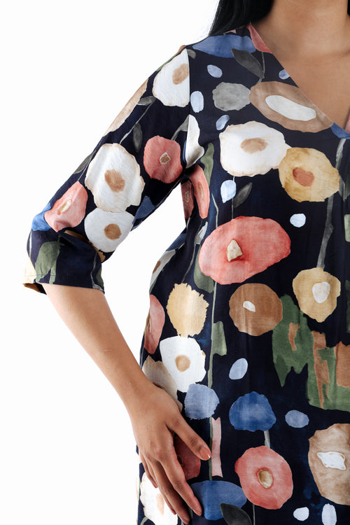 Robe courte en viscose imprimé coquelicots-Paprika-5
