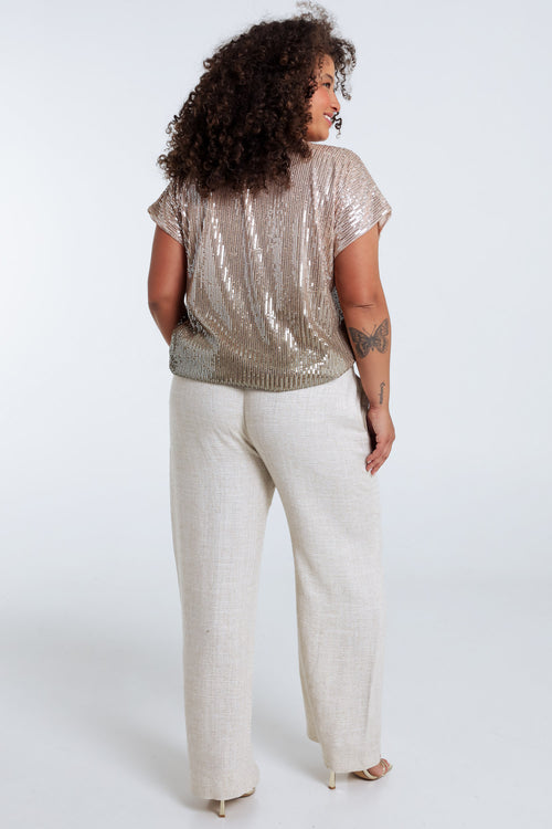 Pantalon en lin et viscose avec détail lurex-Paprika-2