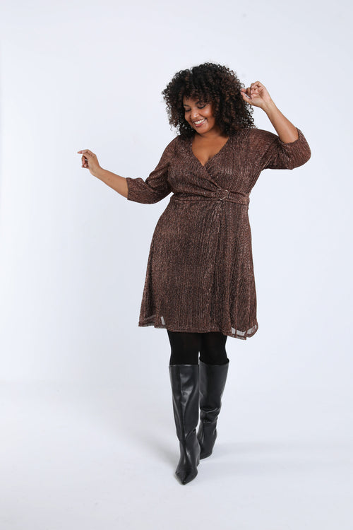 Robe plissée unie avec lurex-Paprika-8