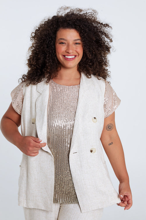 Gilet en viscose et lin avec lurex-Paprika-1