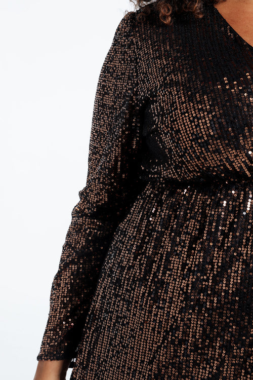 Robe à paillettes col cache-coeur-Paprika-6