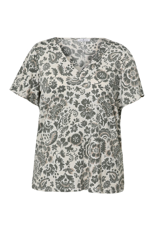 T-shirt en maille froide imprimé floral bicolore-Paprika-10
