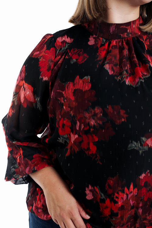 Blouse imprimé fleurs floues-Paprika-4