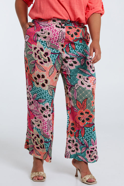 Pantacourt en viscose imprimé floral-Paprika-1