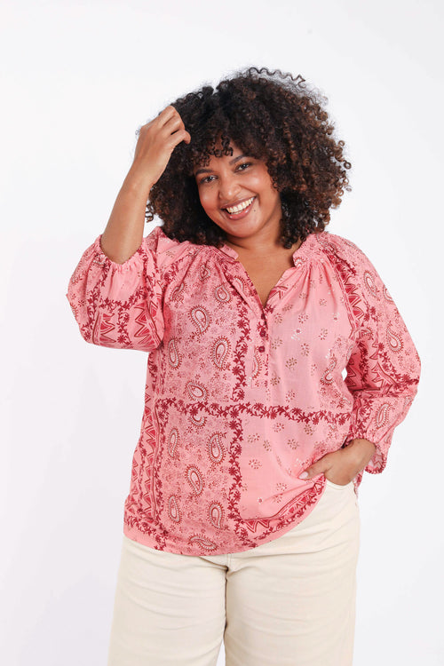Blouse en coton imprimé bandana-Paprika-1
